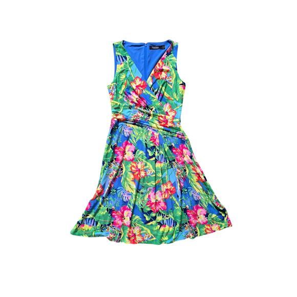 Lauren Ralph Lauren Black Label Jersey Tropical Hawaiian Cocktail Dress Size 4 - Picture 1 of 6